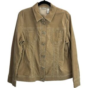 Chico’s Vintage Corduroy Lecia Jacket in Desert Sand Beautiful Floral Buttons